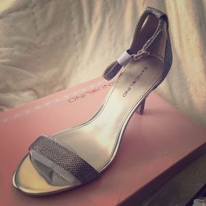 Bandolino silver ankle strap heels
